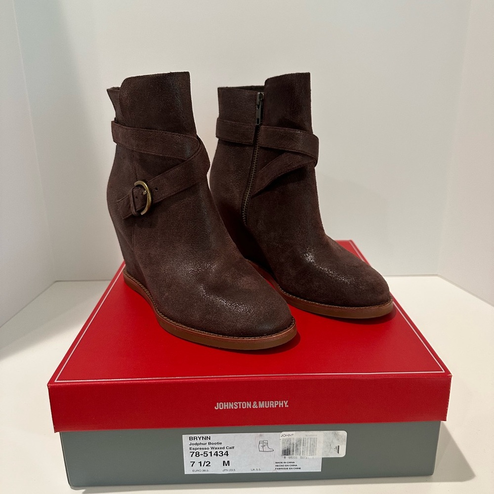 Johnston & Murphy Brynn Jodphur Bootie in Expresso Waxed Calf Size 7.5